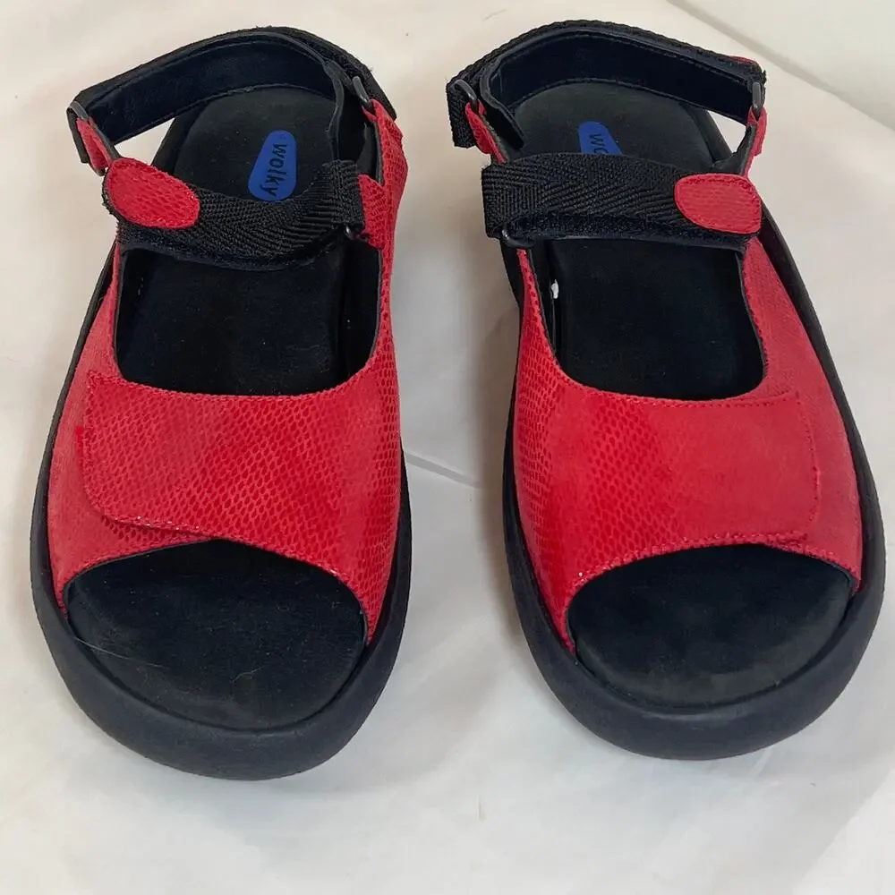 Wolky Red Jewel Slingback Sport Walking Sandals Women's size12 EU 43 Hook & Loop
